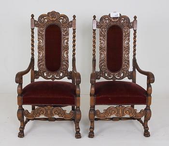KARMSTOLAR, ett par, barockstil, 1900-tal.