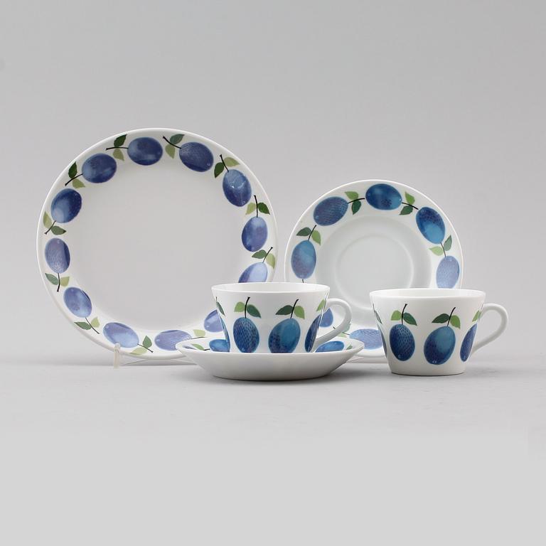 KAFFEKOPPAR, 12 delar, benporslin "Prunus", Stig Lindberg, Gustavsberg.