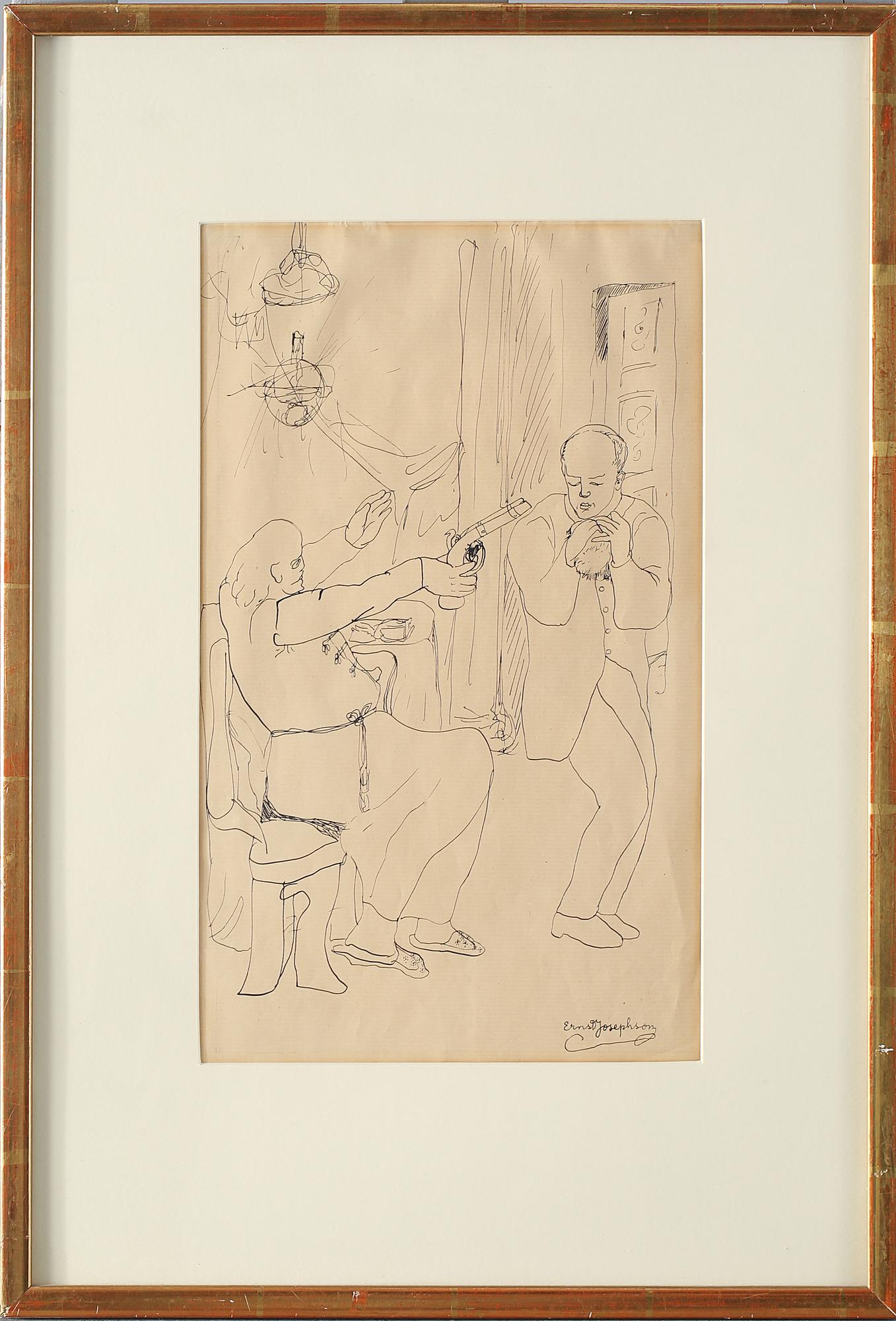 ERNST JOSEPHSON, tuschteckning, signerad.