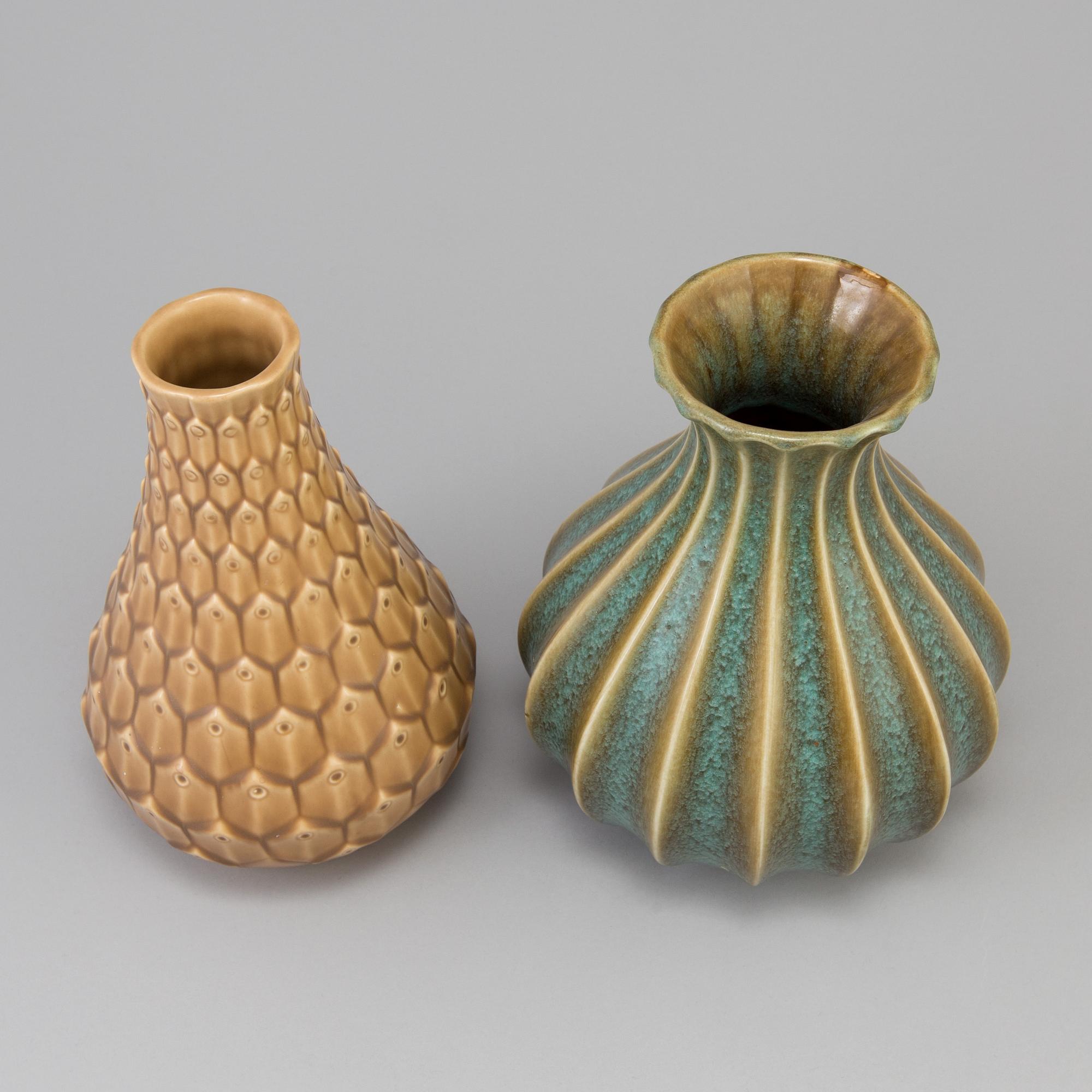 EWALD DAHLSKOG, two fayance vases by Bo Fajans in the 1930's.