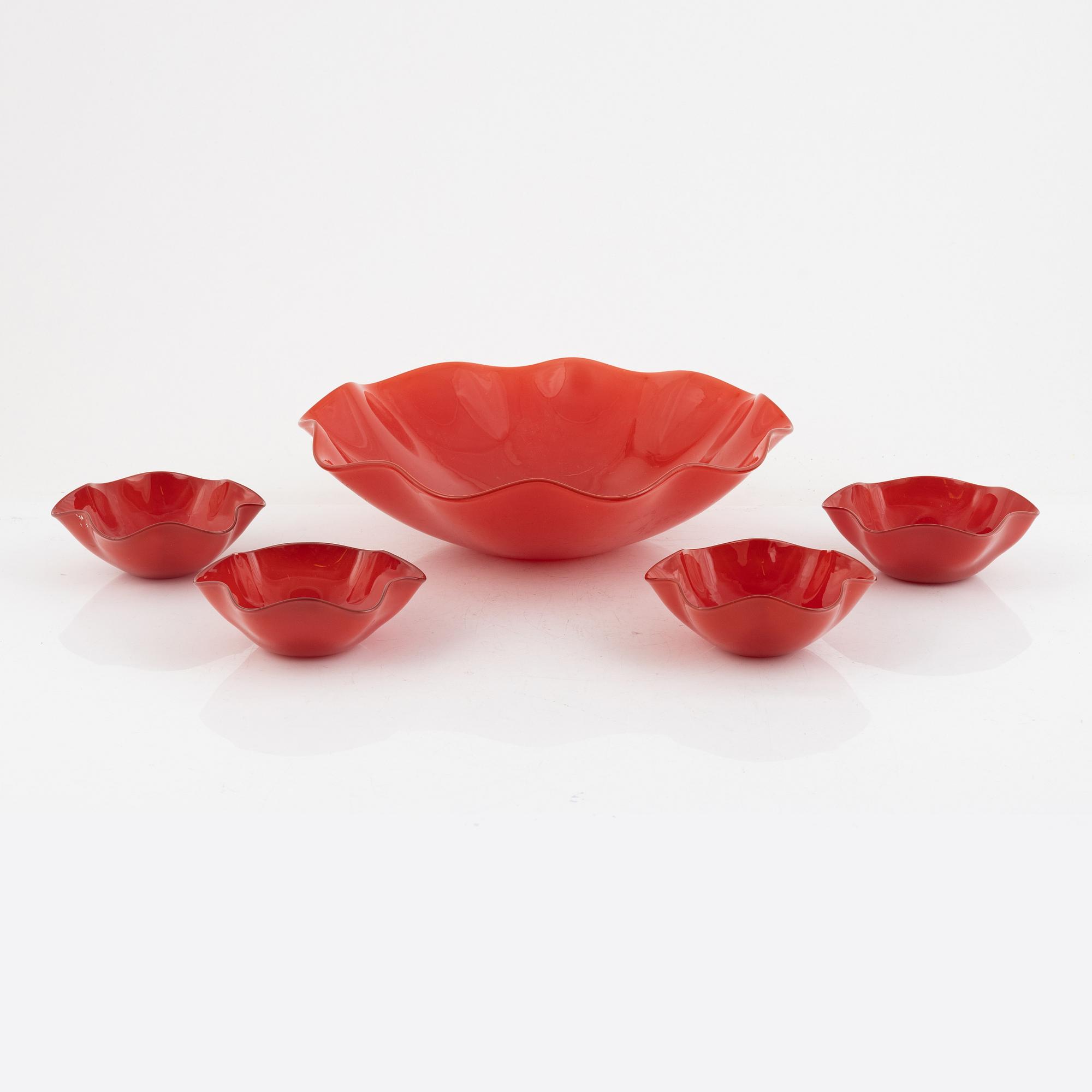 Sven Palmqvist, bowls, 5 pcs, "Kantara", Orrefors.