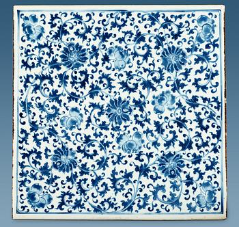 A large blue and white tile, Qing dynasty, 18th Century.
