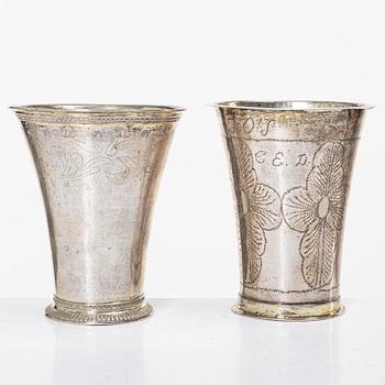 Two Swedish silver beakers, 18th century.