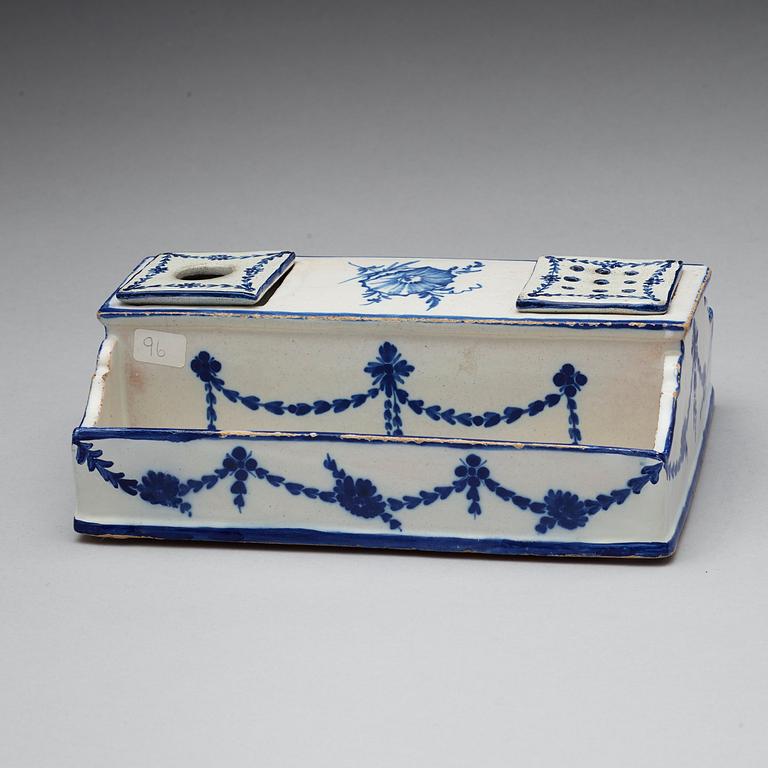 A German Schleswig faience desk set, Schleswig-Holstein circa 1780/90's.