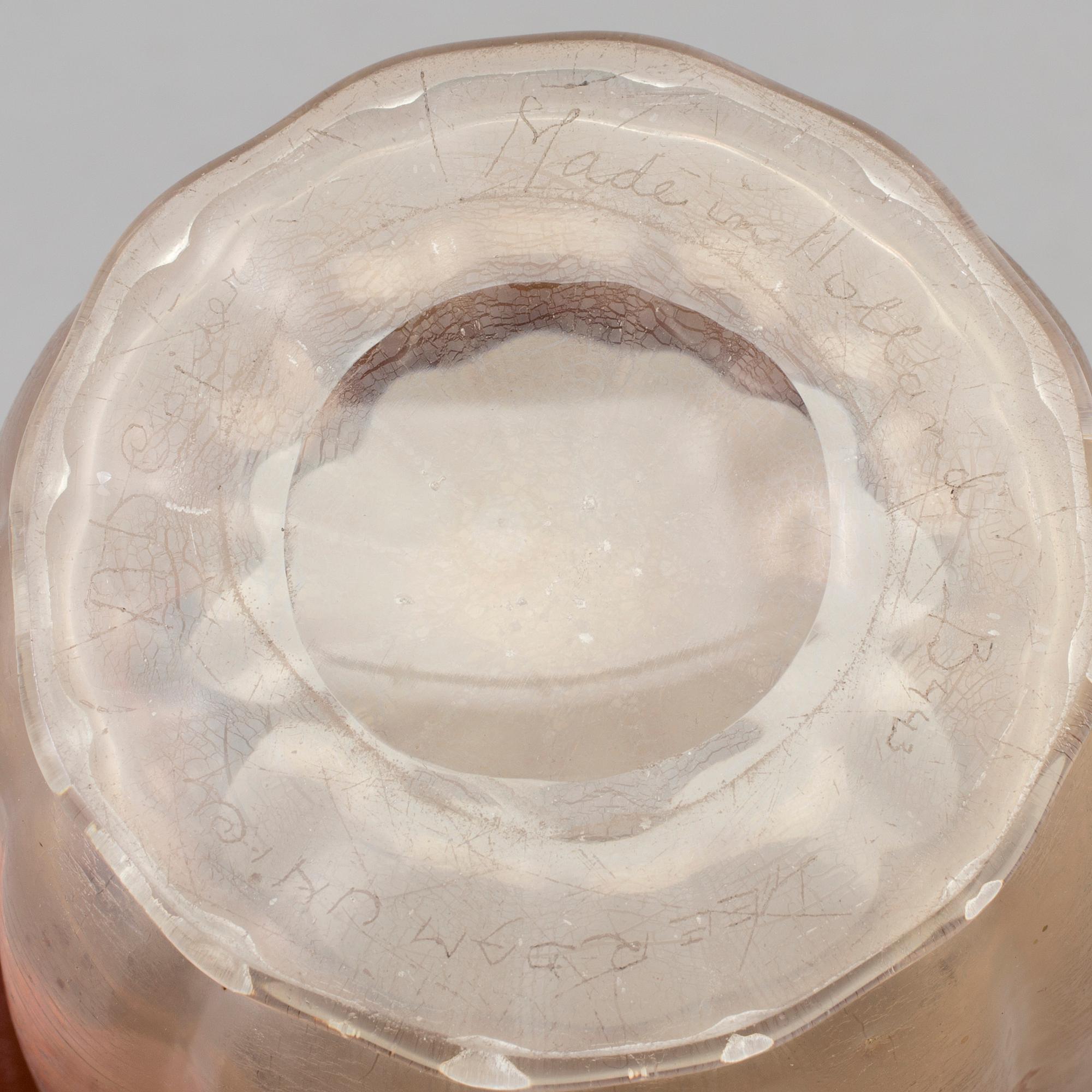 An Andries Dirk Copier amber coloured tin craquelé glass vase, Leerdam, Holland.