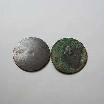 Two bronze mirrors, Han dynasty (206 BC -220 AD).