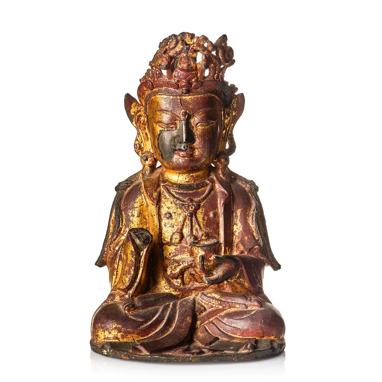 A seated bronze scultprue of a Bodhisattva, Ming dynasty (1368-1644).