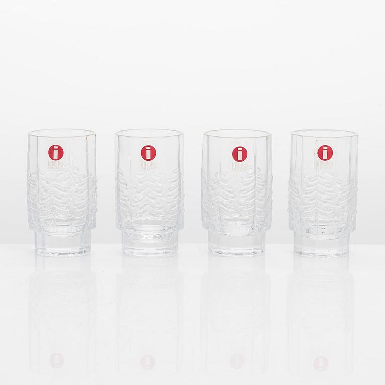 Jorma Vennola, snapsilaseja, 4 kpl, "Kuusi"-sarja, alkuperäisessä puukotelossa, Iittala. 1980-luku.