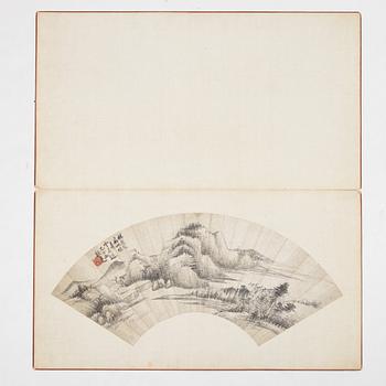 Oidentifierad konstnär, s.k. "Solfjädersmålning", Bergigt flodlandskap, Kina, 1900-tal.