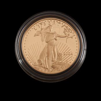 GULDMYNT, fine gold, 50 dollars, USA, Liberty, 2004. Vikt ca 34 gram.