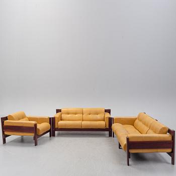 A set of two leather sofas with an easy chair from  Percival Lafer,  Lafer SA, late 20th century.