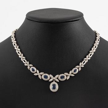 Necklace 18K white gold with sapphires and brilliant-cut diamonds.