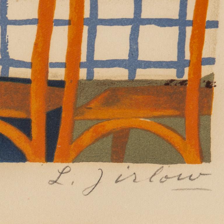 LENNART JIRLOW, lithograph in colours, signed L. Jirlow and numbered LXIV/LXX. Executed in 1975. "Restauranginteriör".