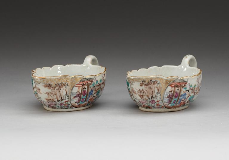 A pair of famille rose sauce boats, Qing dynasty, Qianlong (1736-95).
