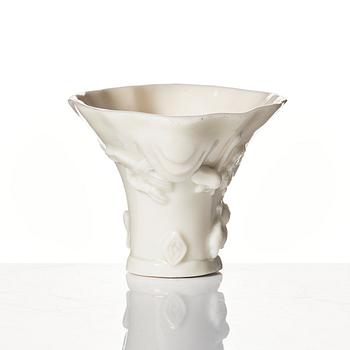 A blanc de chine libation cup, Qing dynasty, Kangxi (1662-1722).