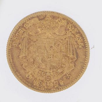 A Swedish 1 Dukat in gold, with the Swedish and Norwegian King Oscar I, 1856.