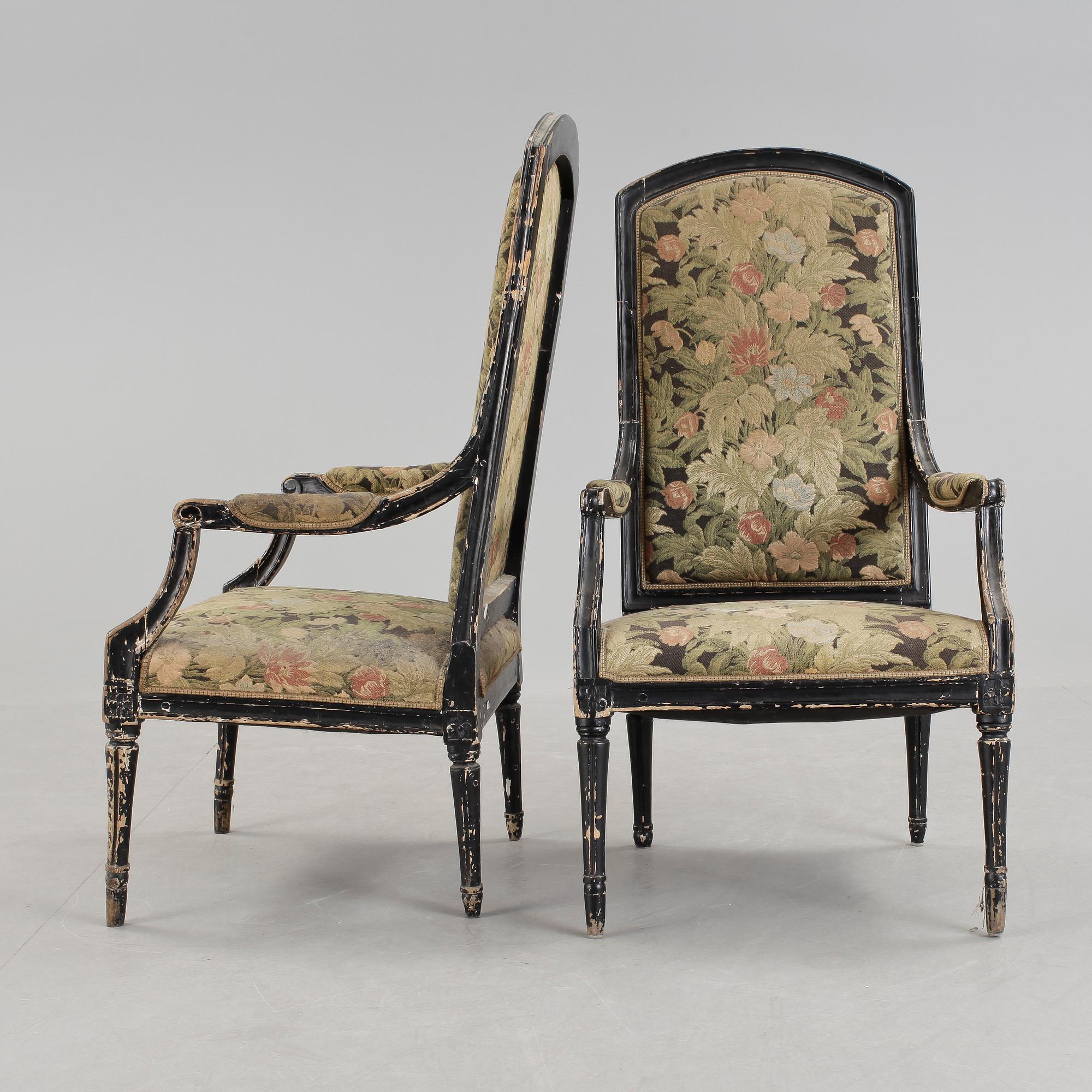 KARMSTOLAR, ett par, gustavianska, 1700/1800-tal.