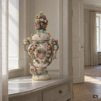 Meissen, Prakturna/lockurna, porslin, sent 1800-tal.