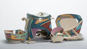 FONDUESET, 9 delar, porslin, "Flash One" Dorothy Hafner, Rosenthal.