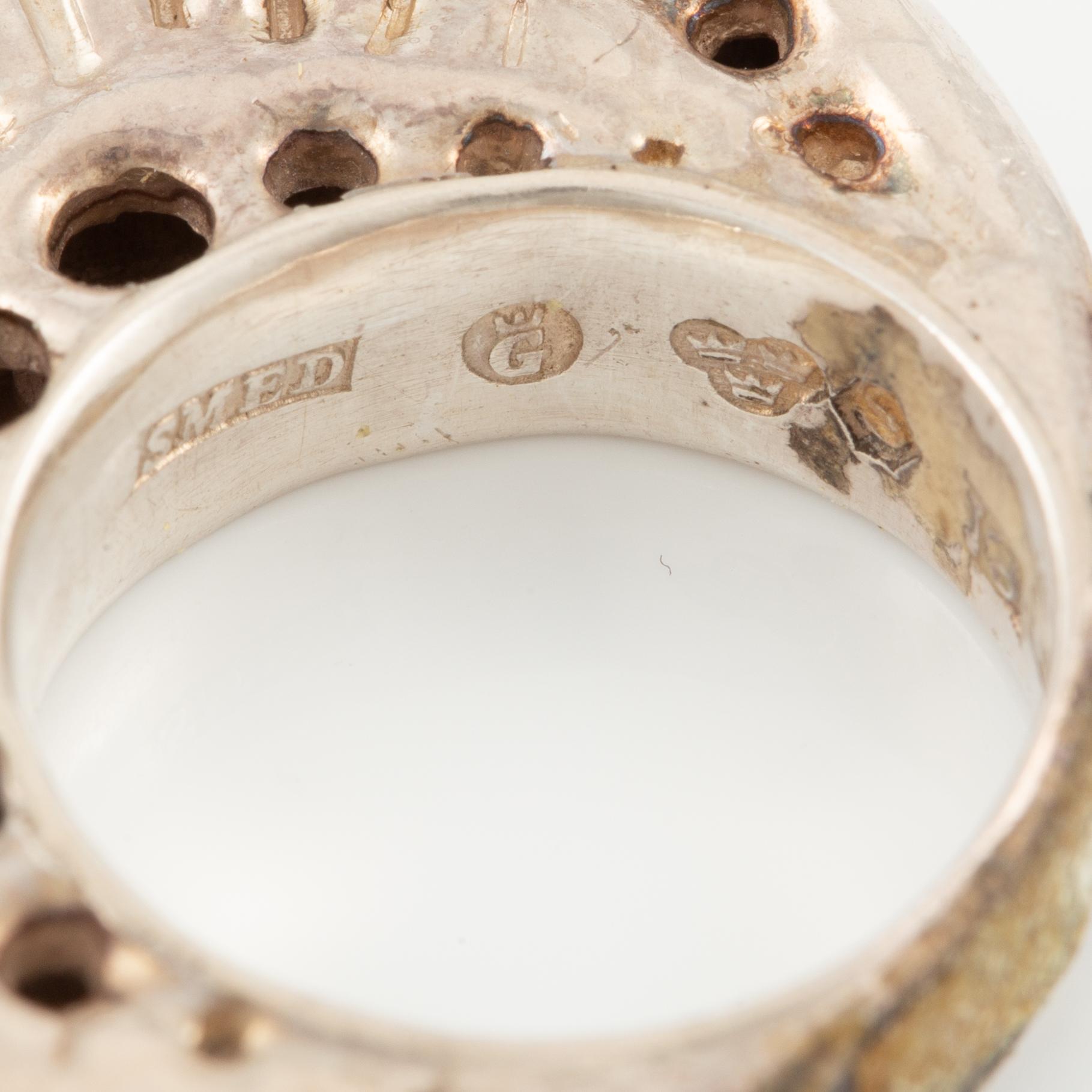 Lars Arby, five rings in sterling silver, Gothenburg 1963, 1966, 1967 and 1972.