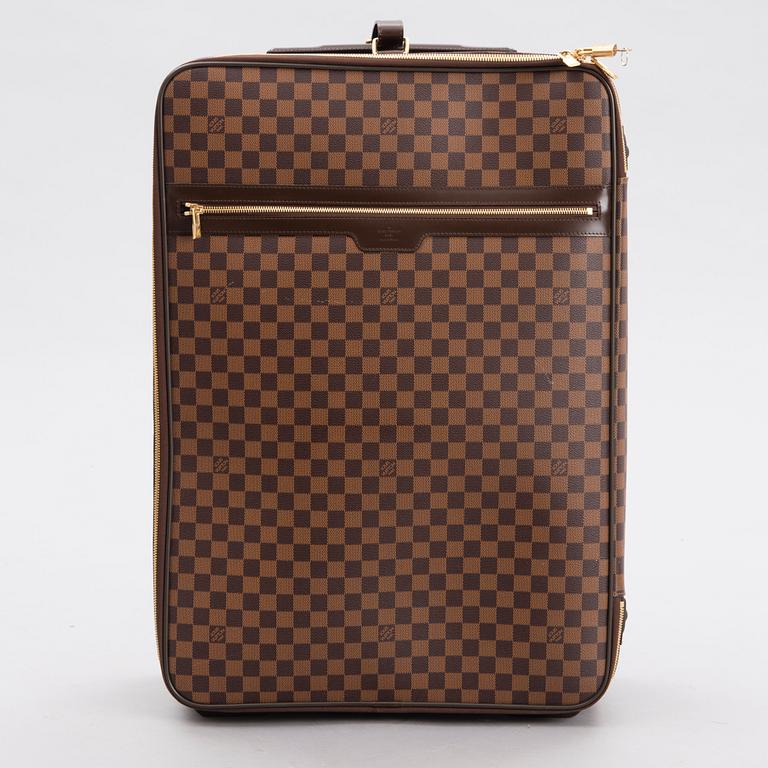 LOUIS VUITTON Damier Ebene Brown Pégase Suitcase with protective cover.