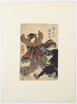 Japanska träsnitt, sex stycken, bl a Utagawa Kunisada,