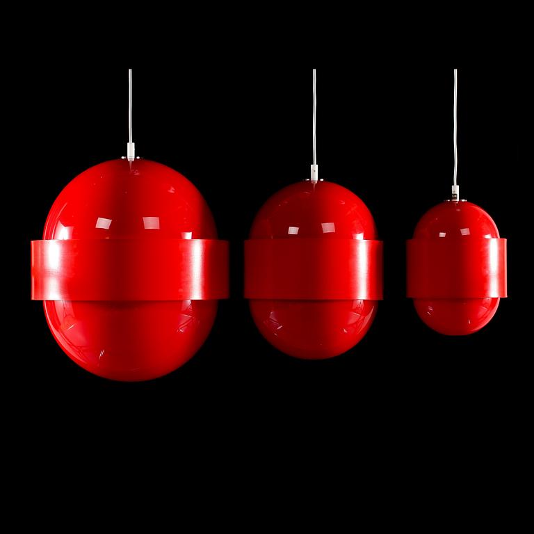 TAKLAMPOR, 3 st, "Globo ring", Uno & Östen Kristiansson, Luxus, 1970-tal.