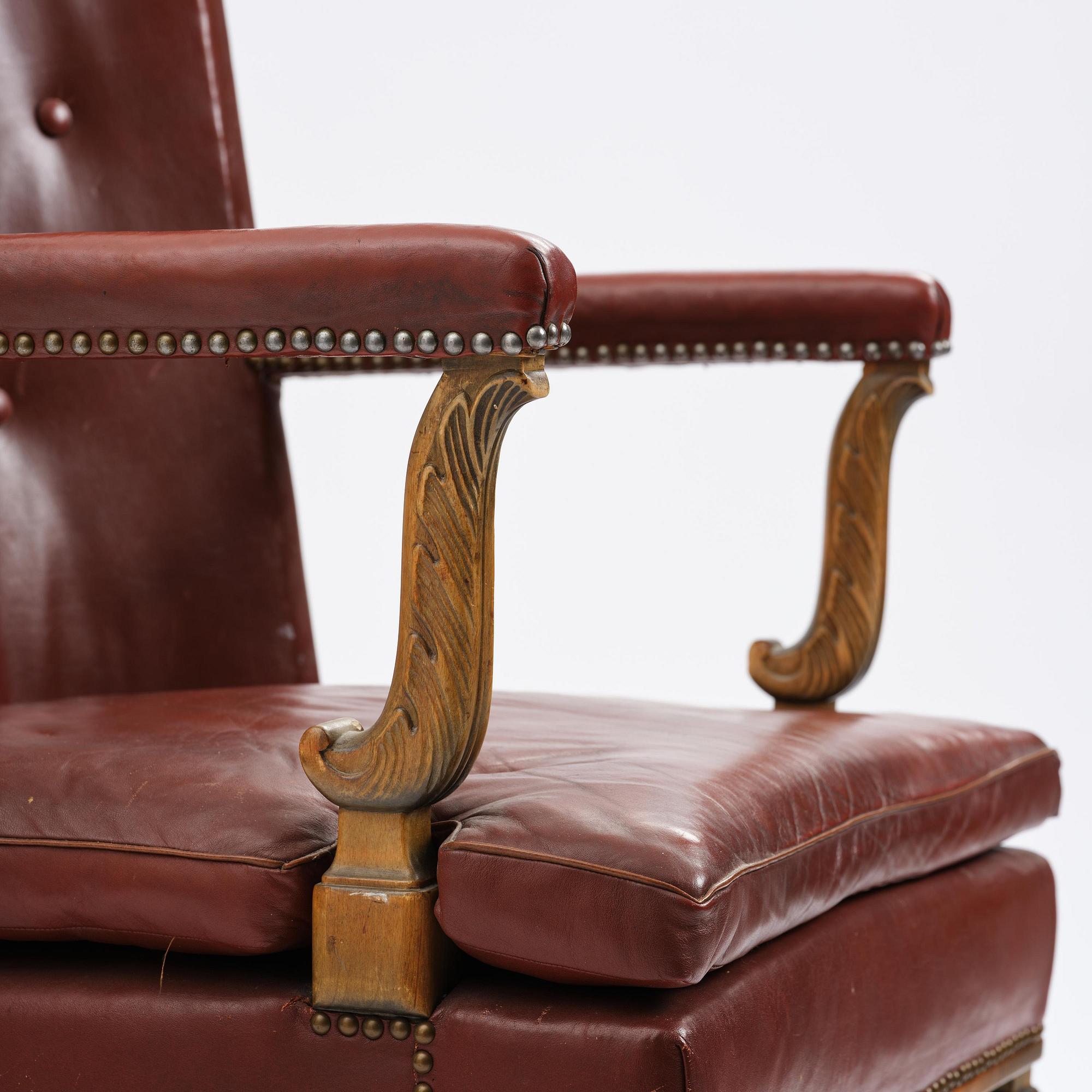 Axel Einar Hjorth, a "Caesar" stained birch and leather armchair, Nordiska Kompaniet, Sweden, 1929.
