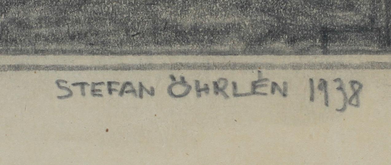 OKÄND KONSTNÄR, teckning. Sign Stefan Öhrlén 1938.
