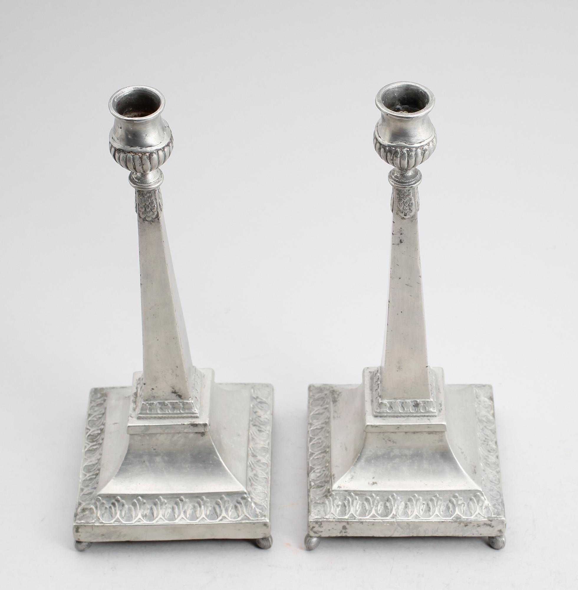 LJUSSTAKAR, 1 par, tenn, Martin Artedius, Norrköping 1800.