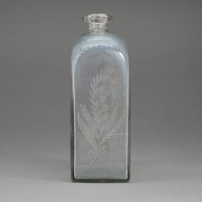 BRÄNNVINSFLASKA, glas, 1800-tal.