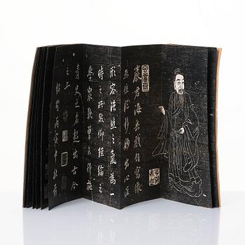Böcker i trälåda, avklappningar efter Song konstnärerna Su Shi and Mi Fei kalligrafi, Kina, tidigt 1900-tal.