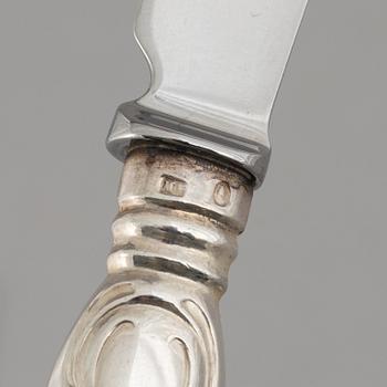 Gustaf Möllenborg-Féron, six silver table knives, model 'Prins Albert', Stockholm 1864-1880.
