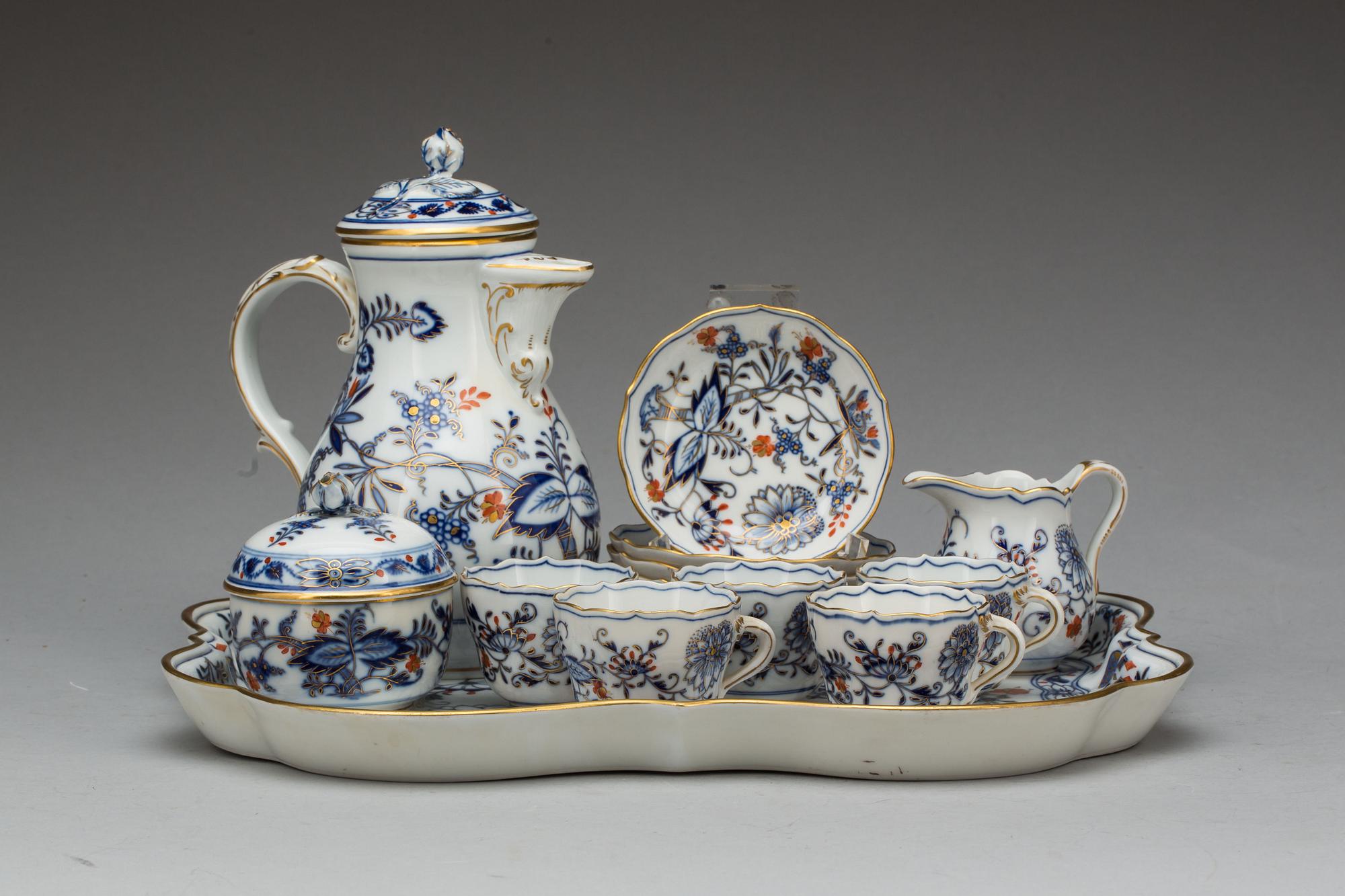 KAFFESERVIS, 9 delar, porslin, Meissen.