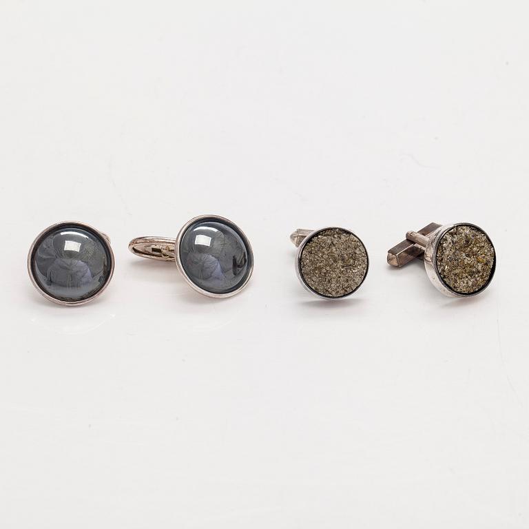 Cufflinks, 2 pairs, silver, copper ore. Tillander, Helsinki, 1971 and 1983.