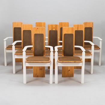 EERO AARNIO, PÖYTÄ JA TUOLEJA, 9 kpl, "Viking", Pan Puu, 1980-luvun alku.