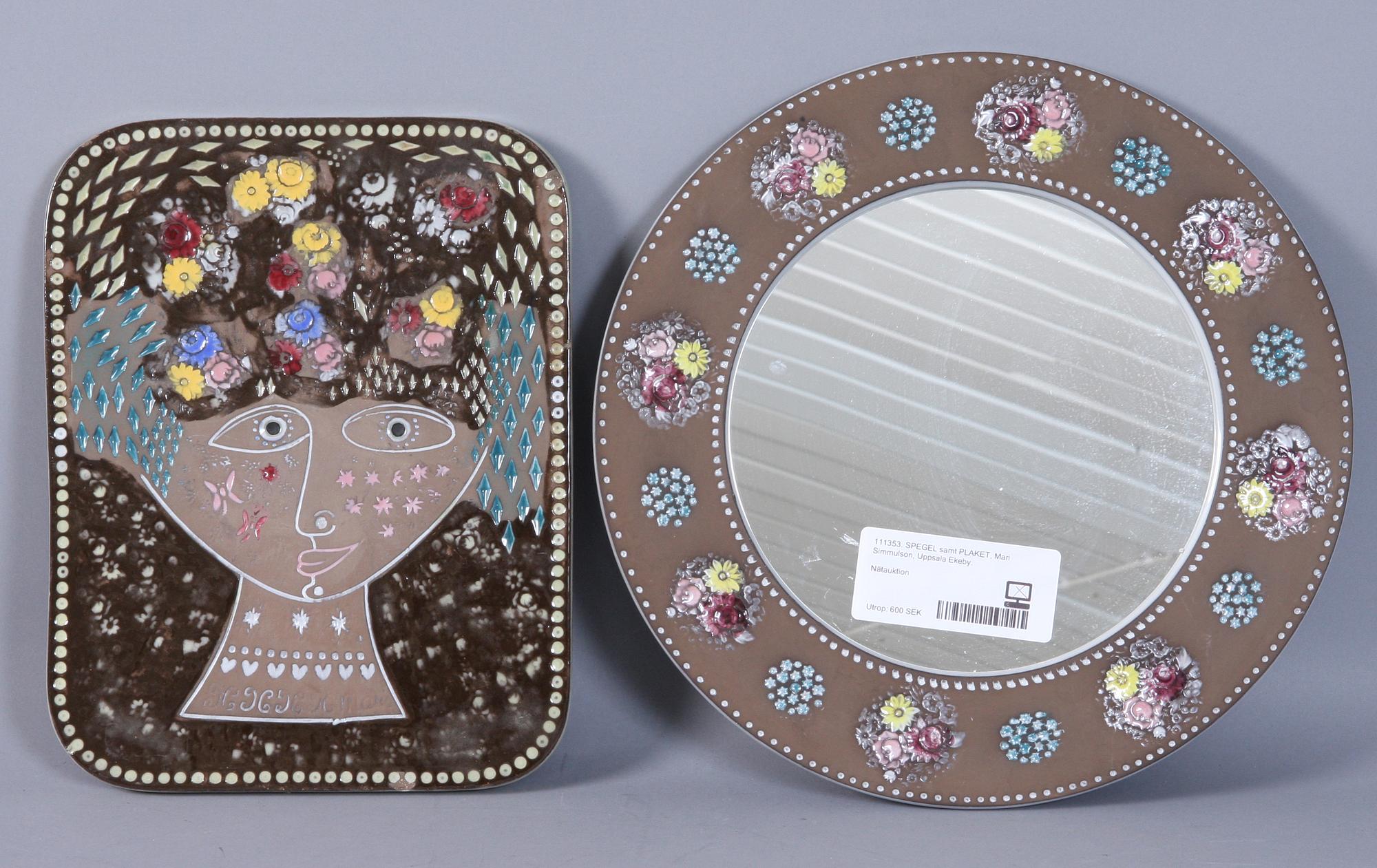 SPEGEL samt PLAKET, Mari Simmulson, Uppsala Ekeby.