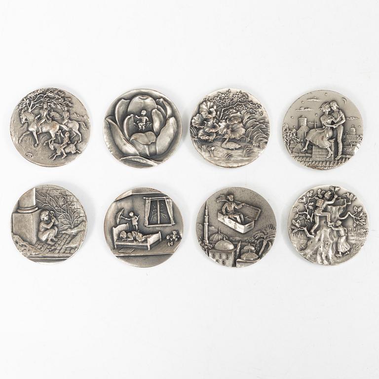 Commemorative medals, 8 pcs, sterling silver, Hans Christian Andersen, The Fairy Tale Series, Harald Salomon.
