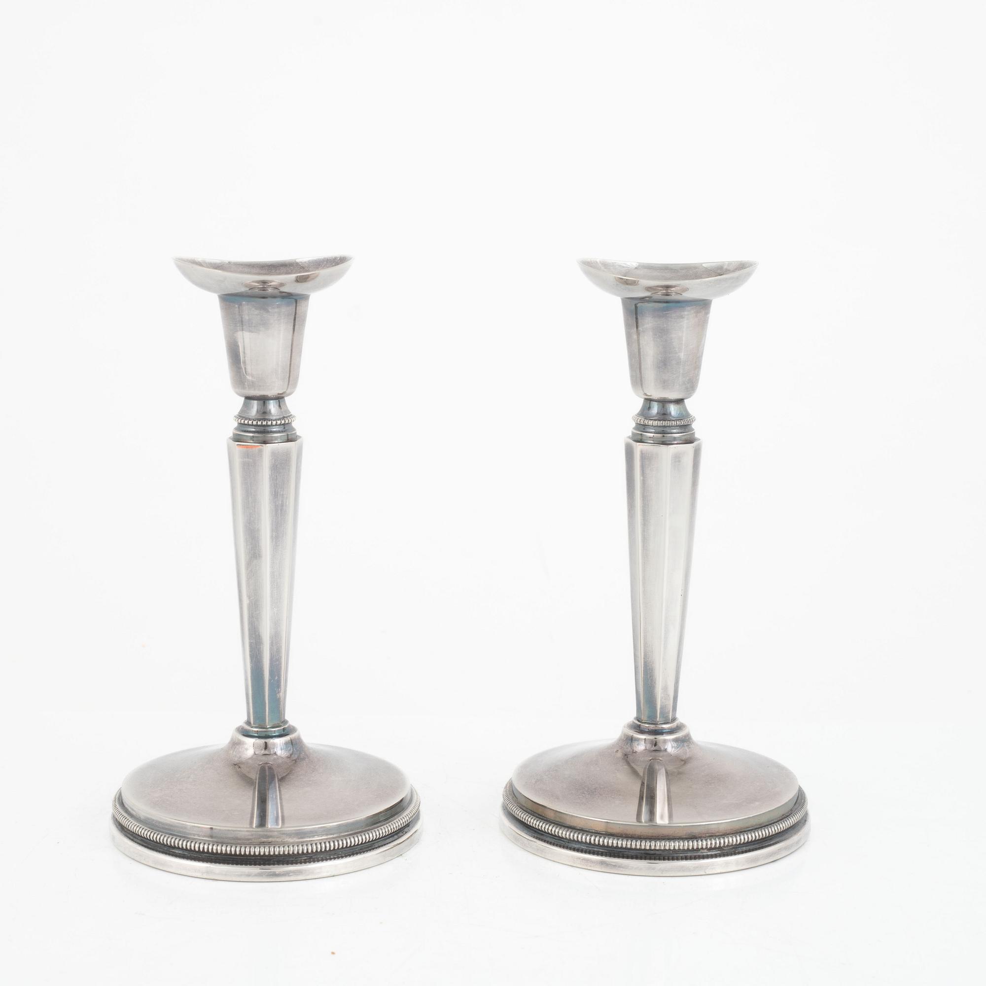 Eric Löfman, candlesticks, a pair, and bowl, silver, KG Markströms, Uppsala 1977-79.
