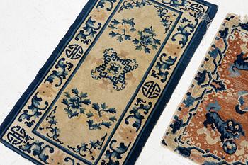 Two Chinese carpet fragments, late Qing dynasty.