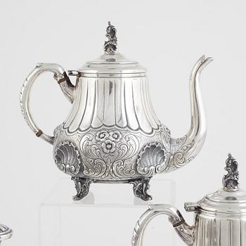 Coffee and tea set, 5 pieces, sterling silver, 1900s, ATN, Bogota, Colombia.