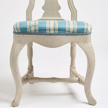 A set of six Swedish Rococo chairs, second part of the 18th century.