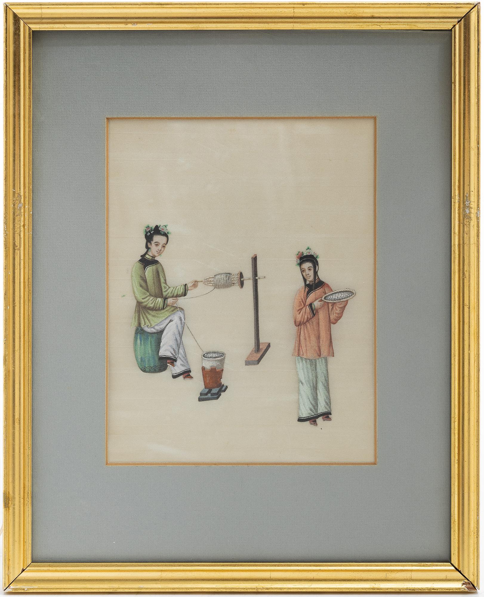 Rispappersmålningar, två stycken, Kina, Qingdynastin, 1800-tal.