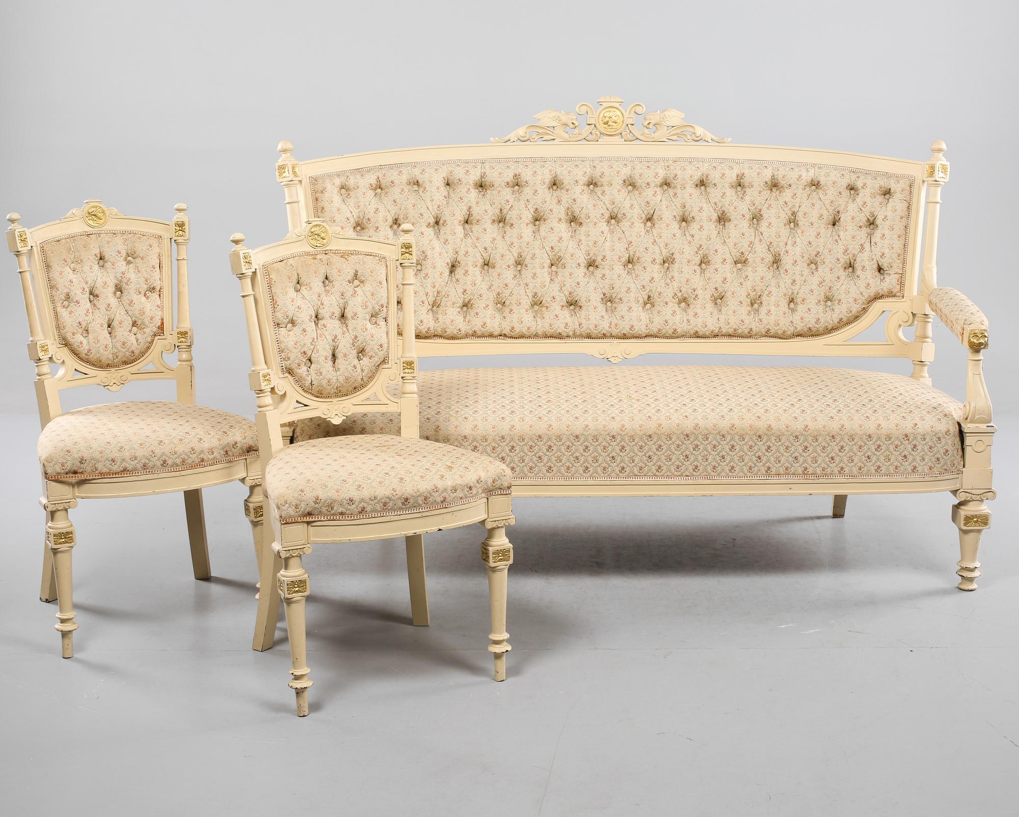 SOFFA samt STOLAR, ett par, tidigt 1900-tal.