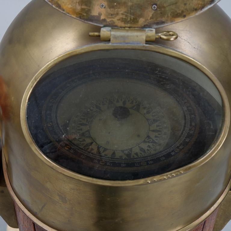 An oak and brass binnacle from Nunotani Keiki Seisakusho Ltd., mid 20th Century.