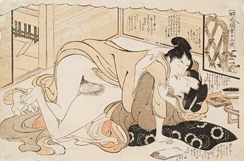 214. Two woodcuts in colours by Katsukawa Shunsho (1726-1792), Shunga.