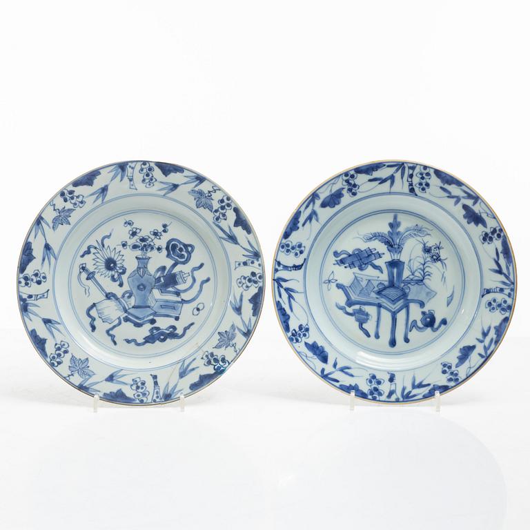Eleven blue and white porcelain plates, China, Qing dynasty 18th century.
