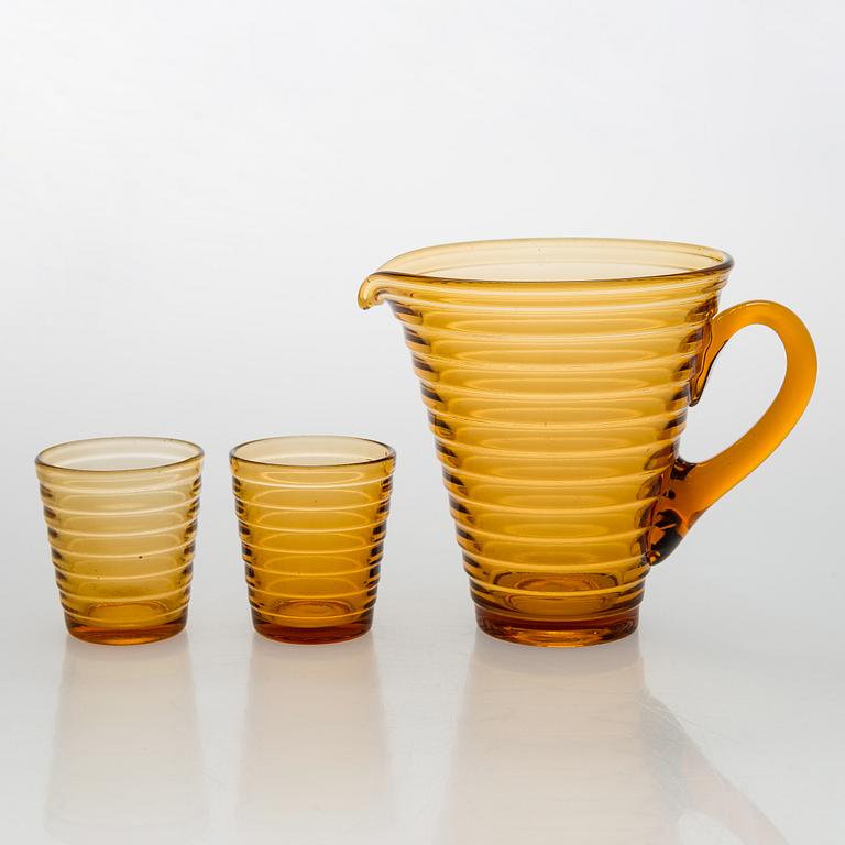 Aino Aalto, A 1930s pitcher model 4644 and two drinking glasses model 4056 for Karhula for Karhula Glassworks, Finland.