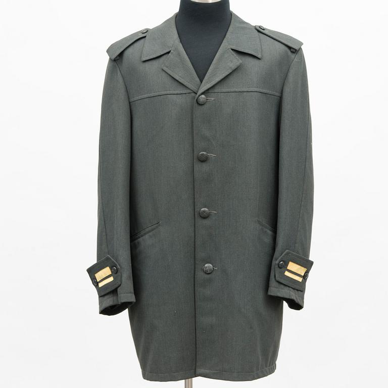 Five Finnish uniform overcoats, second half of 20th Century.