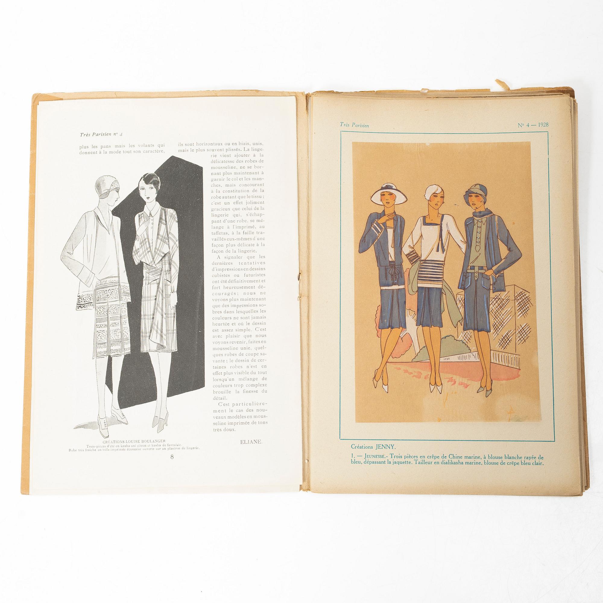 Seven French fashion magazines, 'Trés Parisien', with 123 pochoir fashion plates, Paris, G.-P. Joumard, 1927–31.